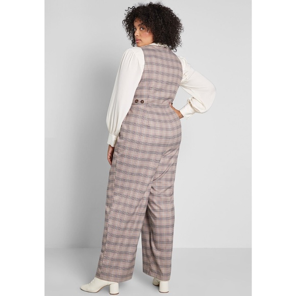 Modcloth Plaid Appeal Vest Jumpsuit Pockets sz 26 - Picture 2 of 8